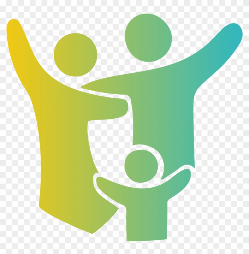 Three stylized human figures in gradient colors-yellow, green, and teal-symbolizing unity, support, and family.