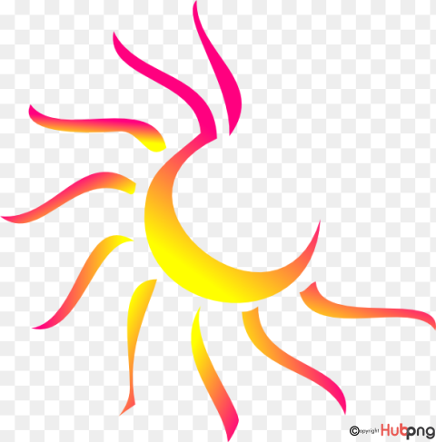 Stylized sun with gradient rays in yellow, orange, and pink on transparent background.