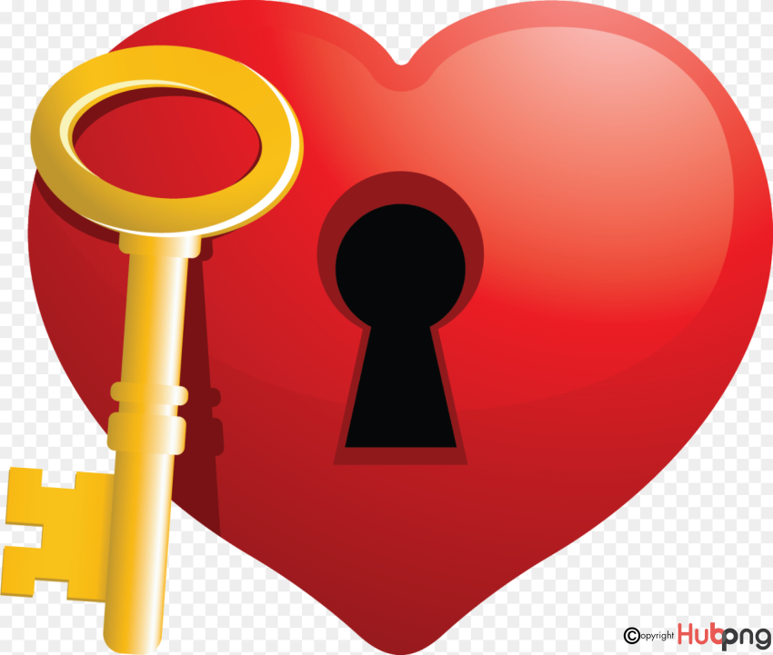Golden key beside a red heart with a keyhole, symbolizing love, trust, and unlocking the heart.
