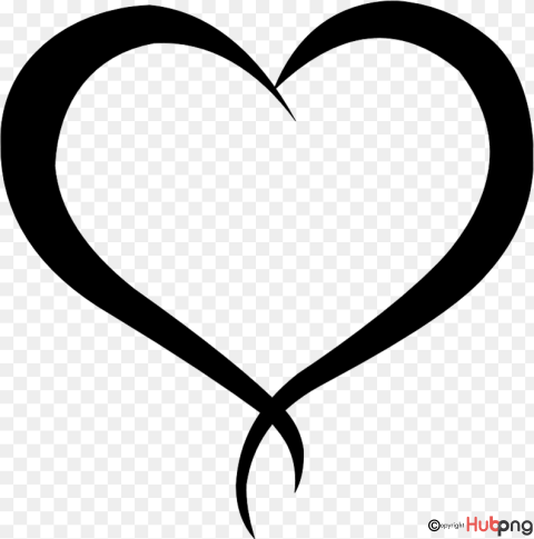 Elegant black heart outline with flowing, calligraphic lines on transparent background.