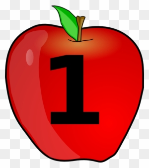 A red apple with a black number "1" and a green leaf on top, used for counting or education.