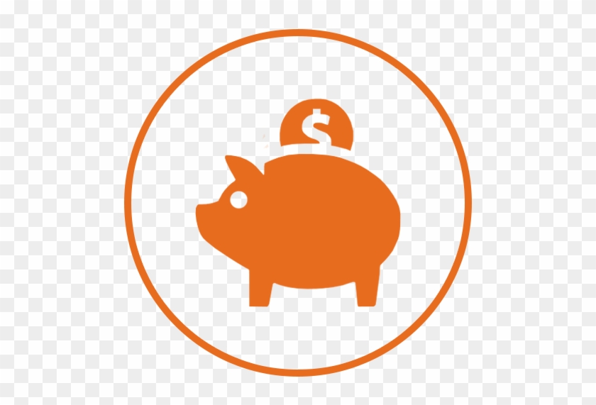 Orange piggy bank with coin and dollar sign inside a circular border on transparent background.