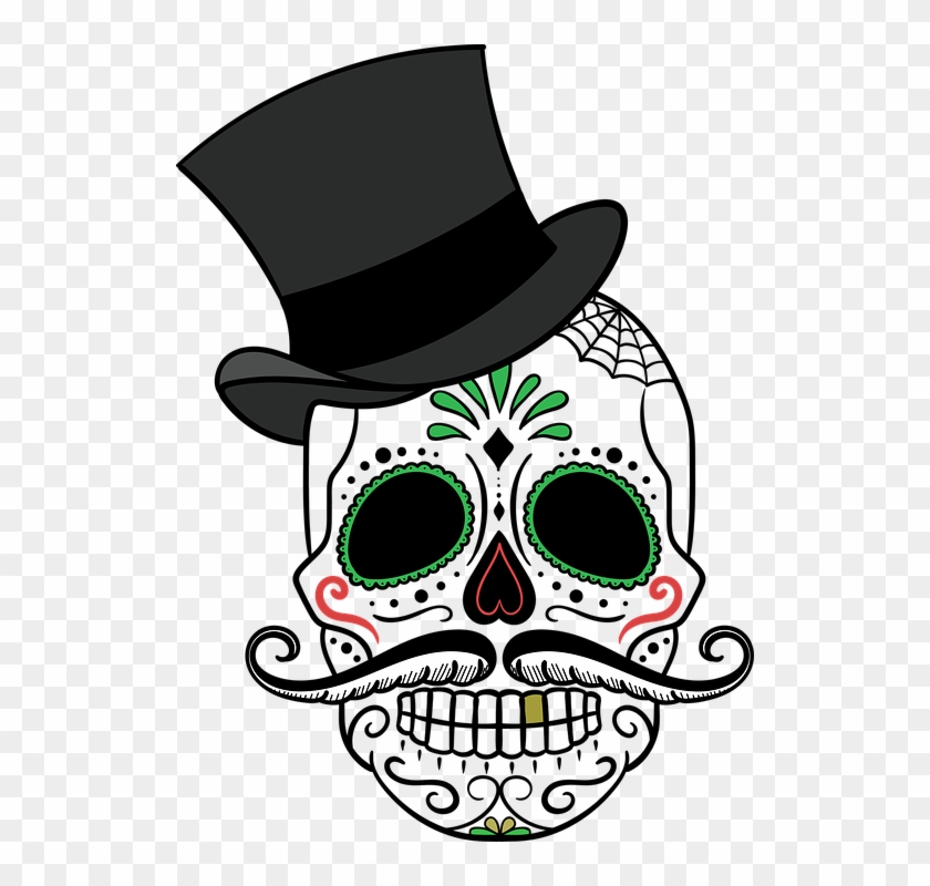 Elegant Sugar Skull with Top Hat - Day of the Dead Artwork