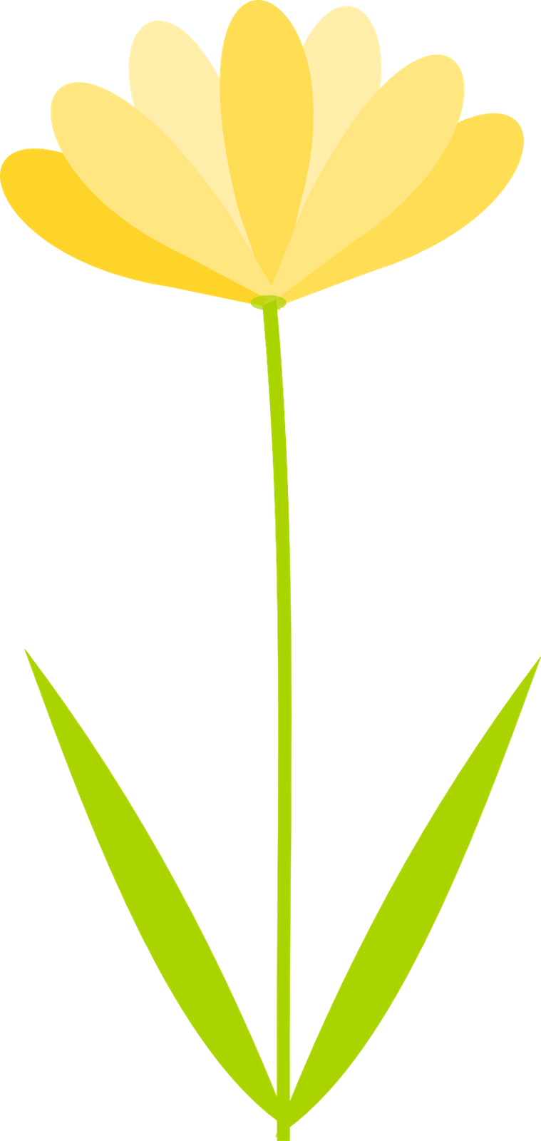 Simple yellow flower with green stem and two leaves on black background, stylized vector illustration.