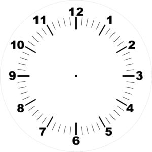Minimalist analog clock face with black numerals 1-12 and tick marks on a white background, no hands.