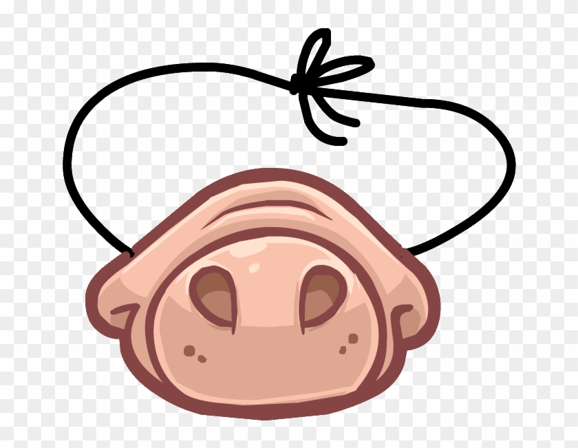 Cartoon pig nose mask with black string tie, stylized and playful design on transparent background.