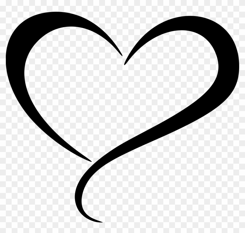 Elegant black heart outline with flowing calligraphic curves on transparent background.