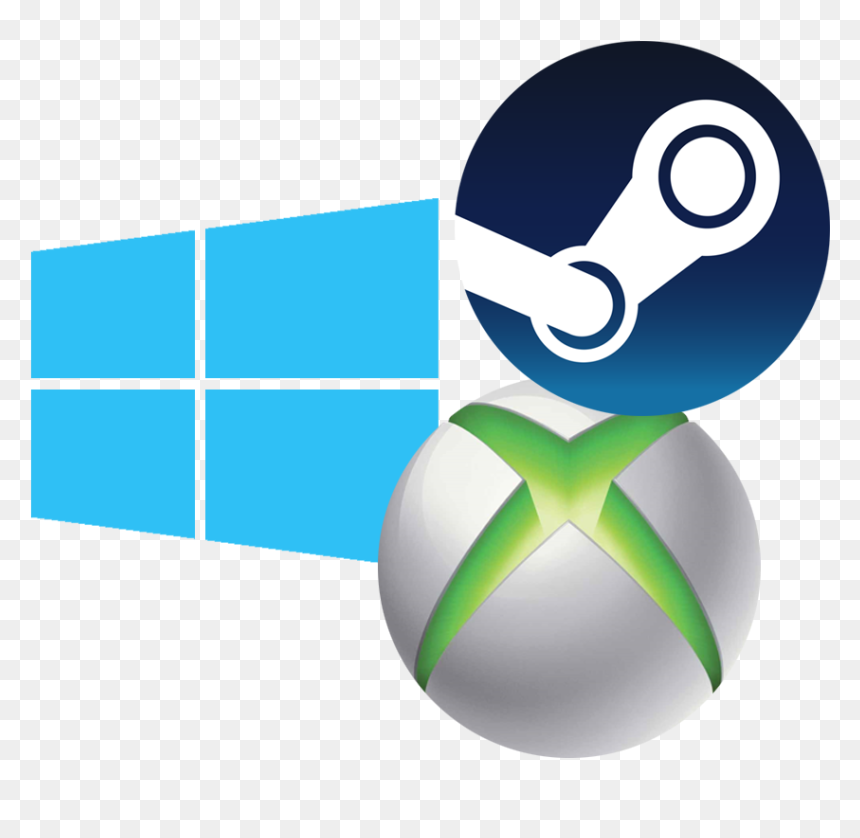 Windows, Steam, and Xbox logos combined on transparent background.