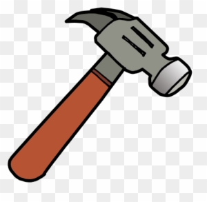 A cartoon-style claw hammer with a red wooden handle and silver metal head on a transparent background.