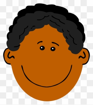 Smiling cartoon boy with curly black hair and warm brown skin tone.