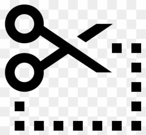 Black scissors icon cutting a dashed rectangular outline on transparent background, symbolizing crop or edit action.