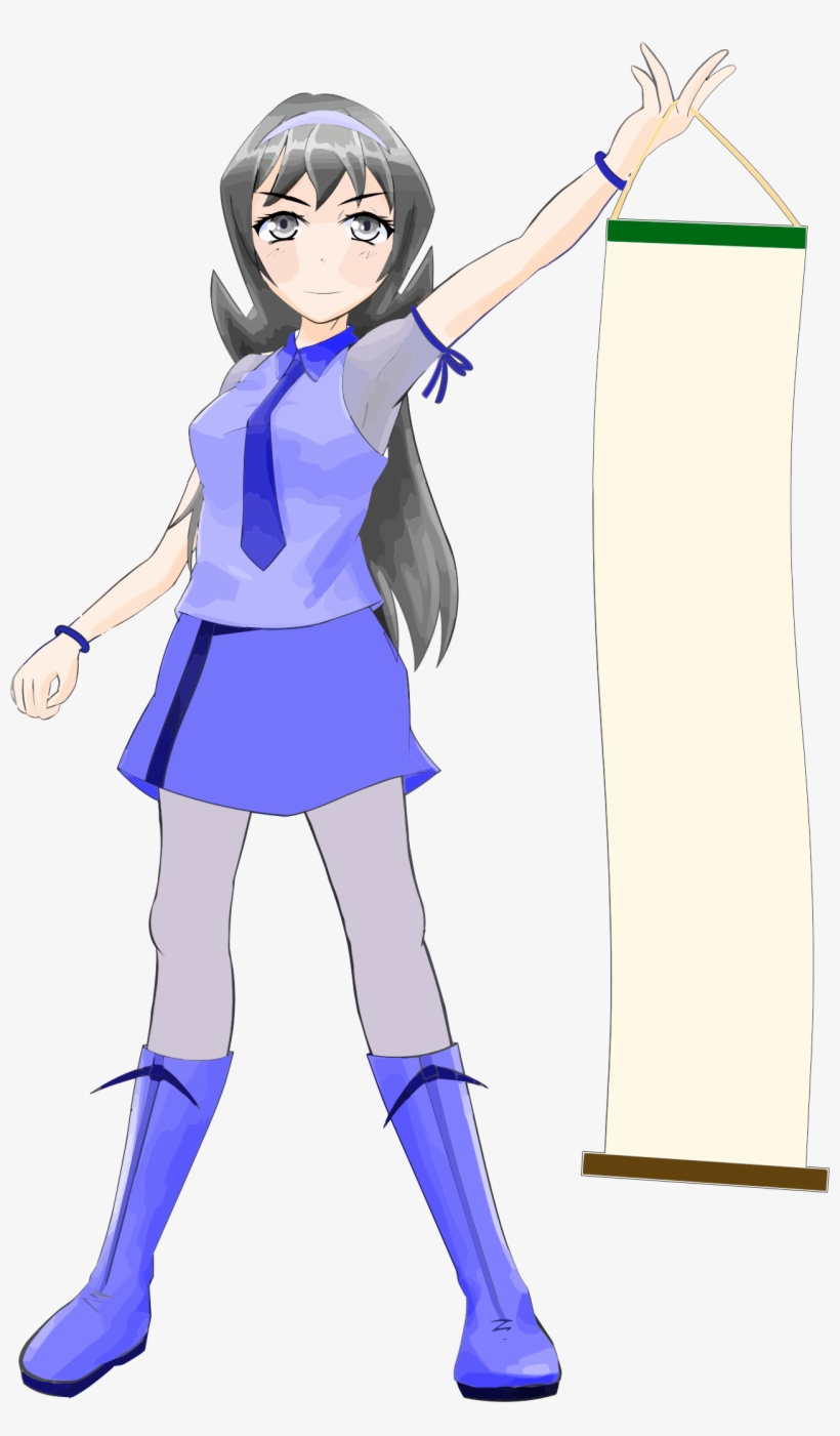 Anime Character Holding Scroll - Blue Uniform Illustration