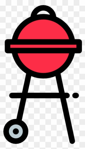 Red kettle-style charcoal grill with black frame, wheels, and handle on transparent background.