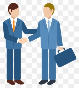 Two businessmen in suits shaking hands, one holding a briefcase, symbolizing partnership or agreement.