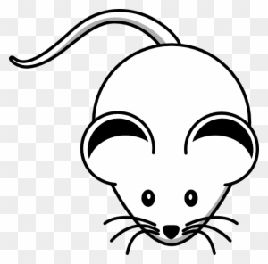 Simple black-and-white line drawing of a cartoon mouse with large ears, whiskers, and a curved tail.