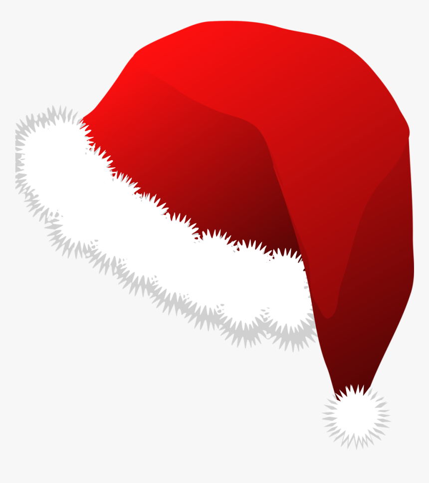 Classic red Santa hat with white fur trim and pom-pom, isolated on transparent background.