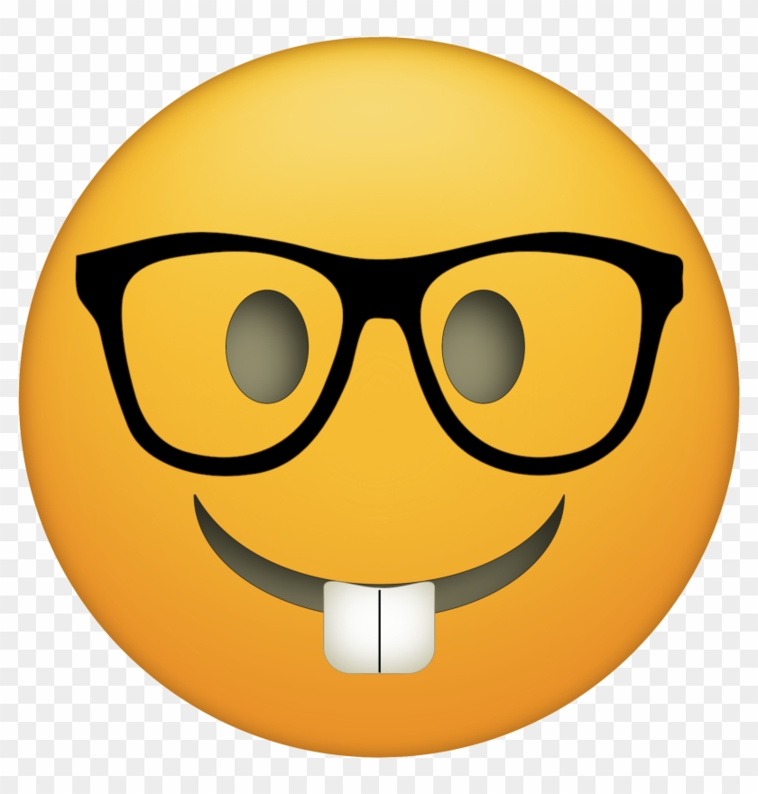 Yellow emoji face wearing black-rimmed glasses with a tongue sticking out playfully.