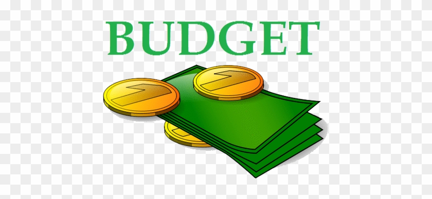 Green "BUDGET" text above stacks of green cash and gold coins with lightning bolt symbols.