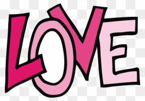Stylized "LOVE" text in bold pink and magenta graffiti font with black outlines on transparent background.