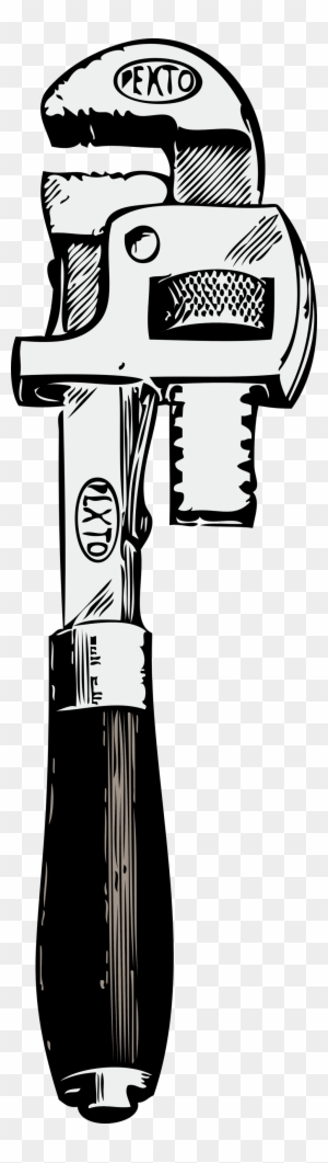Black-and-white line drawing of a PEXTO brand pipe wrench with textured handle and adjustable jaw.