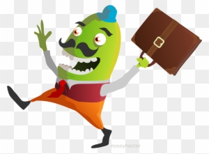 Fun Business Mascot Character - Energetic Green Agent with Briefcase