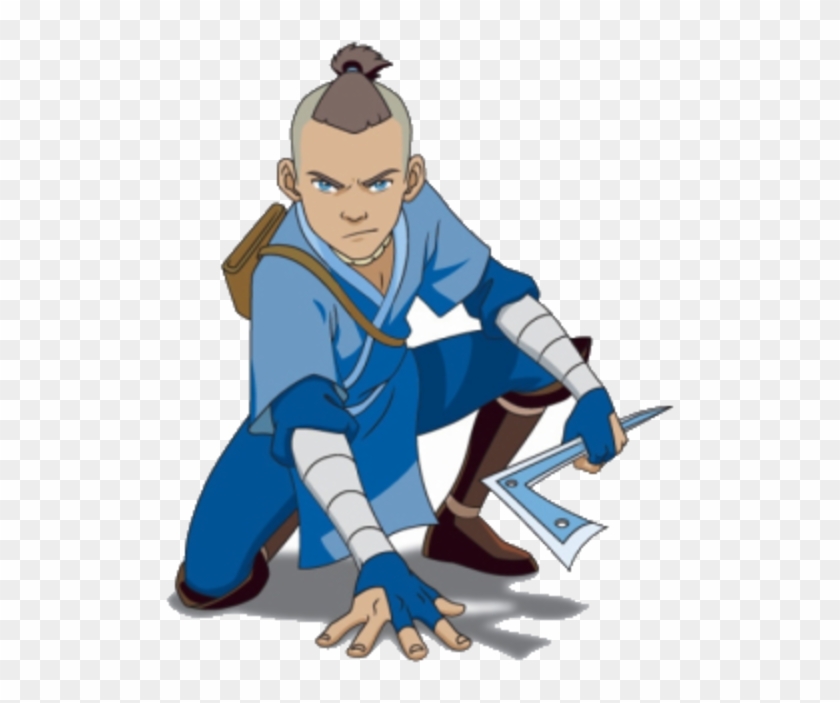 Sokka from Avatar: The Last Airbender in a crouching stance, wielding a boomerang and wearing blue warrior attire.