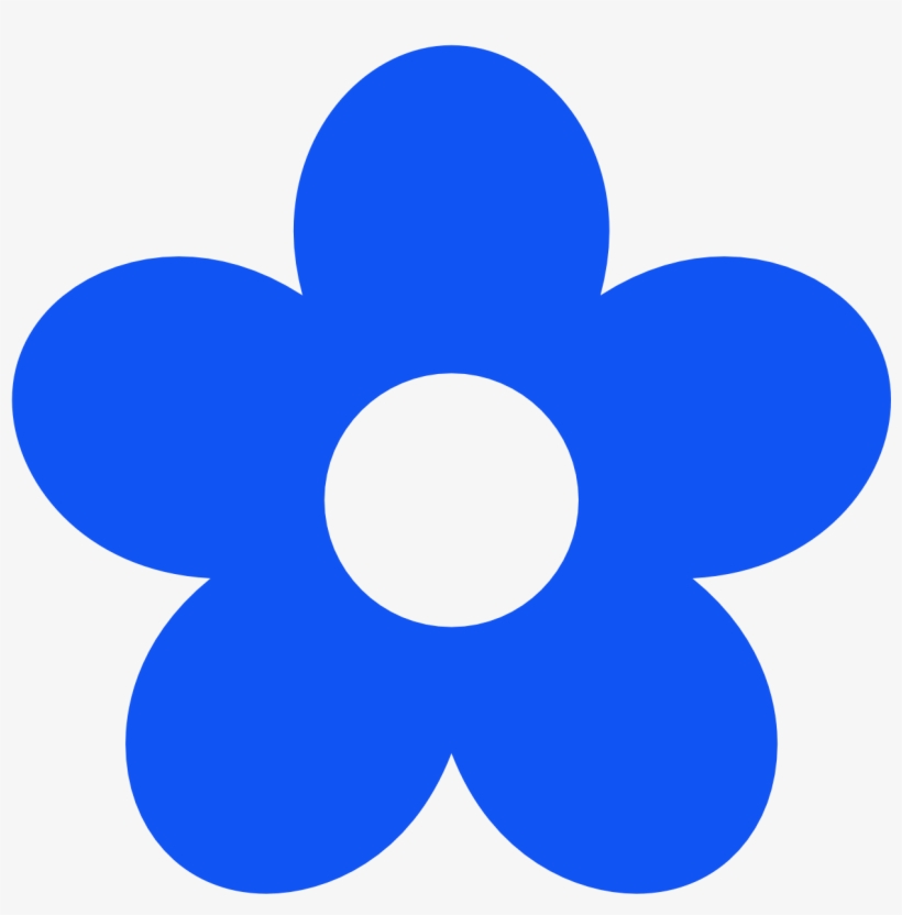 Blue five-petal flower icon with white center on light background