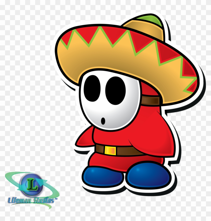 A cartoonish white ghost character wearing a colorful sombrero, red poncho, and blue shoes.