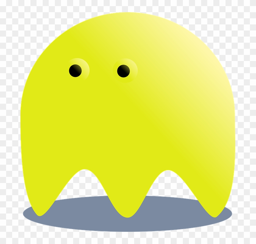 Bright yellow Pac-Man-style ghost character with black eyes and wavy base, casting a gray shadow on transparent background.