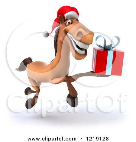Festive Cartoon Horse with Christmas Gift - Holiday Clipart