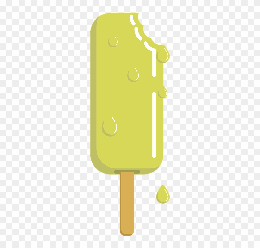 A melting yellow popsicle with bite mark and drips on a transparent background.