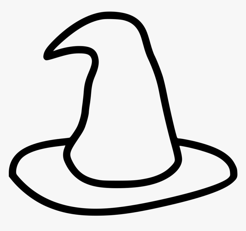Simple black outline of a classic pointed witch hat with a wide brim and bent tip.
