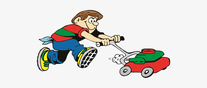 Boy Mowing Lawn - Fun & Energetic Cartoon Illustration
