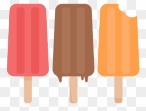 Three colorful popsicles-red, chocolate brown, and orange with a bite taken out-on wooden sticks against a transparent background.