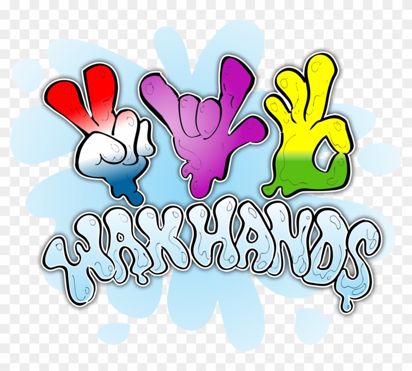 Colorful graffiti-style logo featuring three wax hand molds and the text "WAXHANDS" on a light blue splash background.