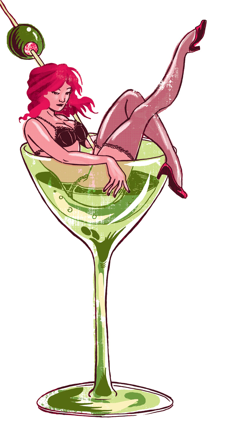 Retro Martini Pin-Up Illustration - Vintage Cocktail Art