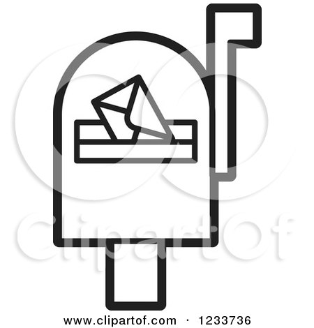 Black-and-white line icon of a mailbox with an envelope inside and flag raised.