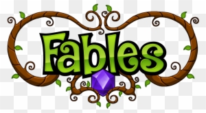 Decorative logo with "Fables" in green stylized font, framed by brown vines and a purple gemstone center.