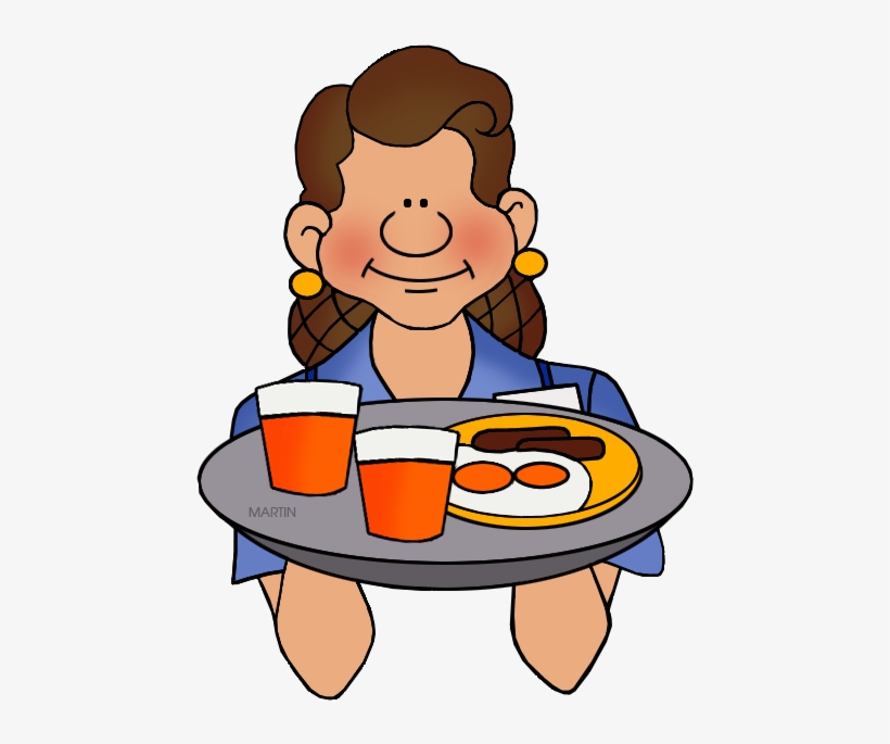Friendly Waitress Serving Breakfast - Clipart Illustration