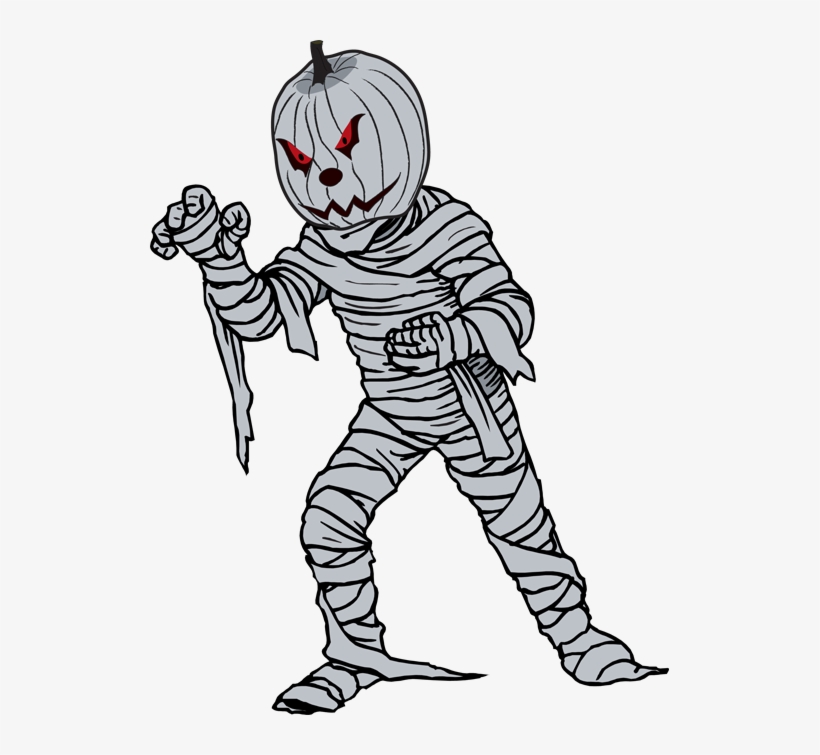 Pumpkin-Headed Mummy Illustration - Halloween Clipart & Decor