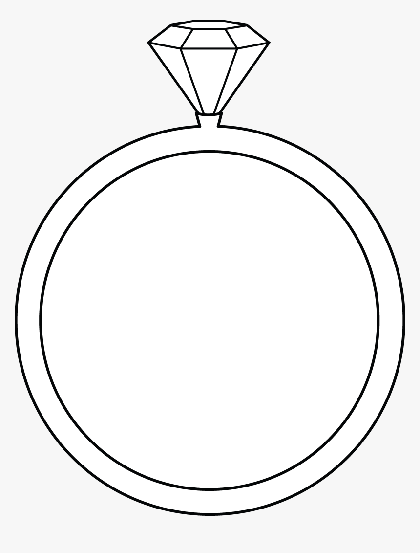 Simple line drawing of a solitaire diamond ring with a round band and faceted gemstone.