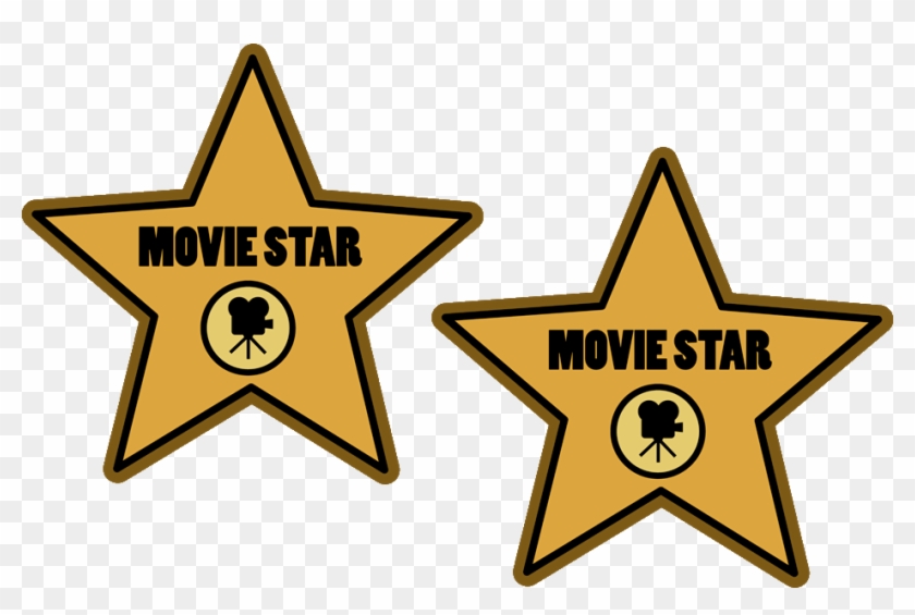 Two golden "Movie Star" star-shaped badges with film camera icons on a transparent background.