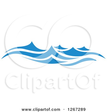 Stylized blue ocean waves in layered vector design on white background