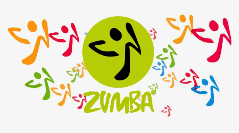 Colorful Zumba logo with dancing figures surrounding a green circle and bold "ZUMBA" text.
