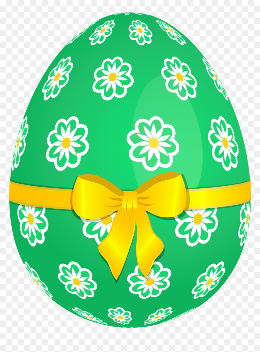 Decorative Green Easter Egg with Floral Pattern and Ribbon