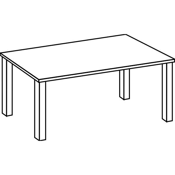 Minimalist white rectangular table with four straight legs on black background.