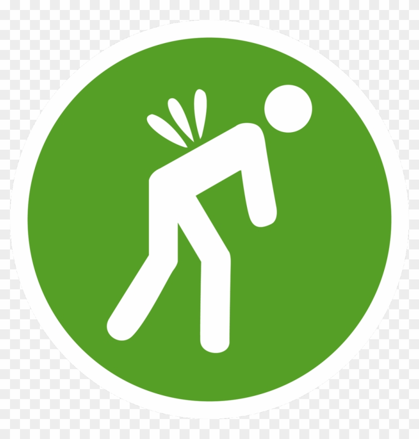 Green circular icon showing a white figure bent over with back pain, indicating back injury or discomfort.
