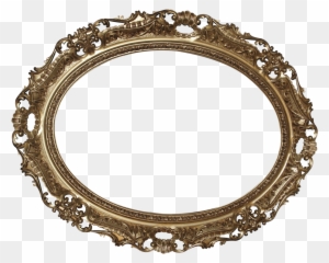 Ornate gold oval picture frame with intricate baroque-style carvings and scrollwork on transparent background.