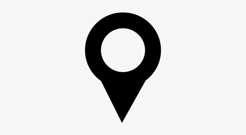 Black location pin icon on white background, symbolizing map positioning or geolocation.