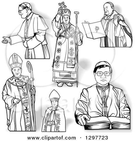 Catholic Clergy Illustrations - Religious Figures in Traditional Vestments